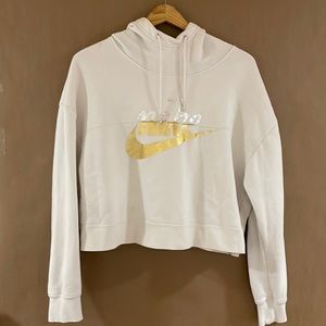 NIKE Women’s White & Gold Crop Top Sweatshirt